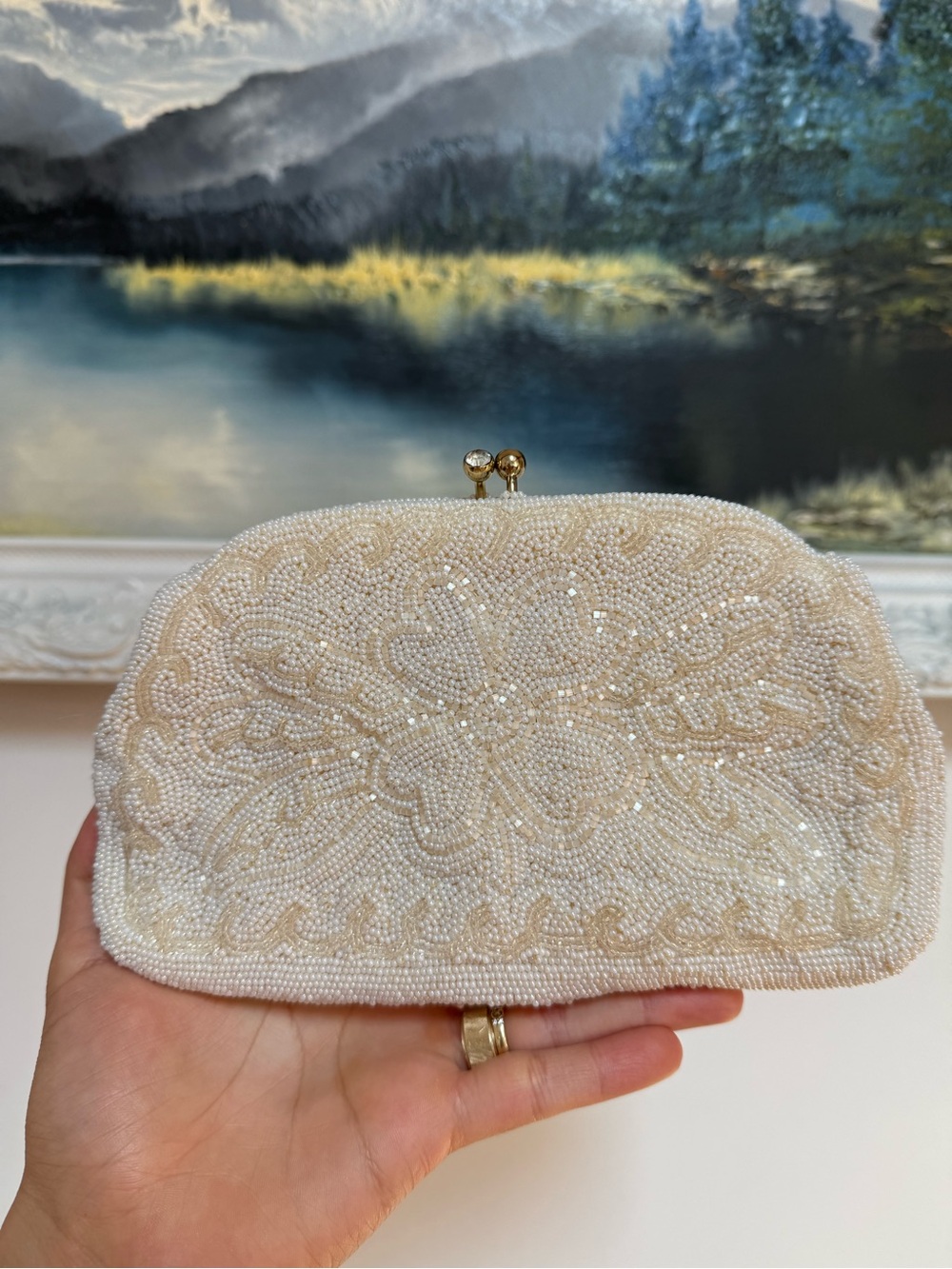 Vintage Ivory Beaded Evening Clutch